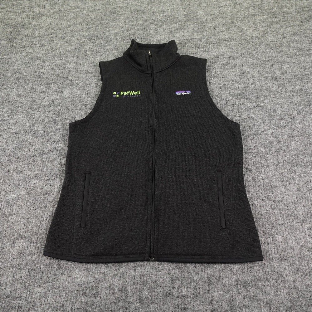 Patagonia Better Sweater Vest Womens Large‎ Black PetWell Logo Full Zip STY25886